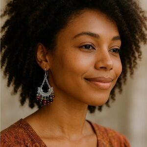 Boho Chandelier Dangle Earrings – Natural Gemstone Stainless Steel Hooks NWT